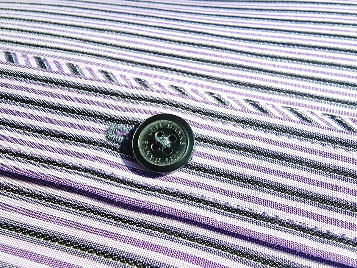 Jeff Banks Mens Shirt Small Purple White Stripe Short Sleeve Cotton Casual Smart