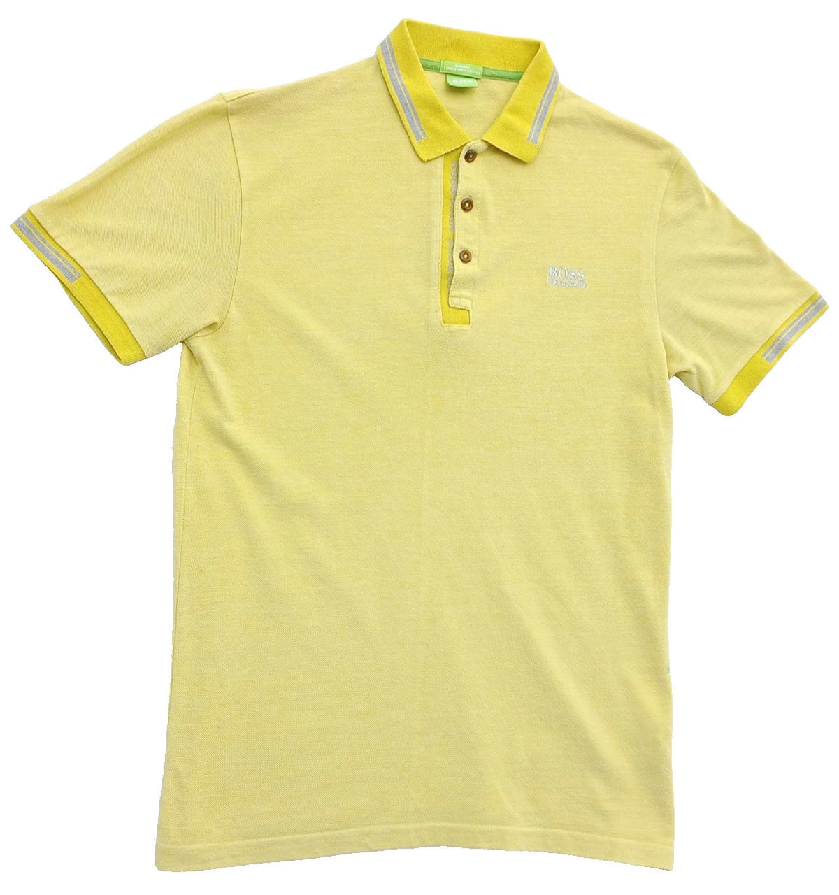Hugo Boss Polo Shirt Men's UK Size L Yellow Short Sleeve 100% Cotton Easy Care
