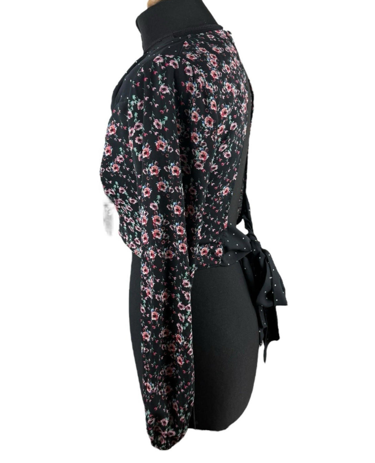 Topshop Black Floral Crop Top Backless High Neck Long Sleeve Women's UK Size 10