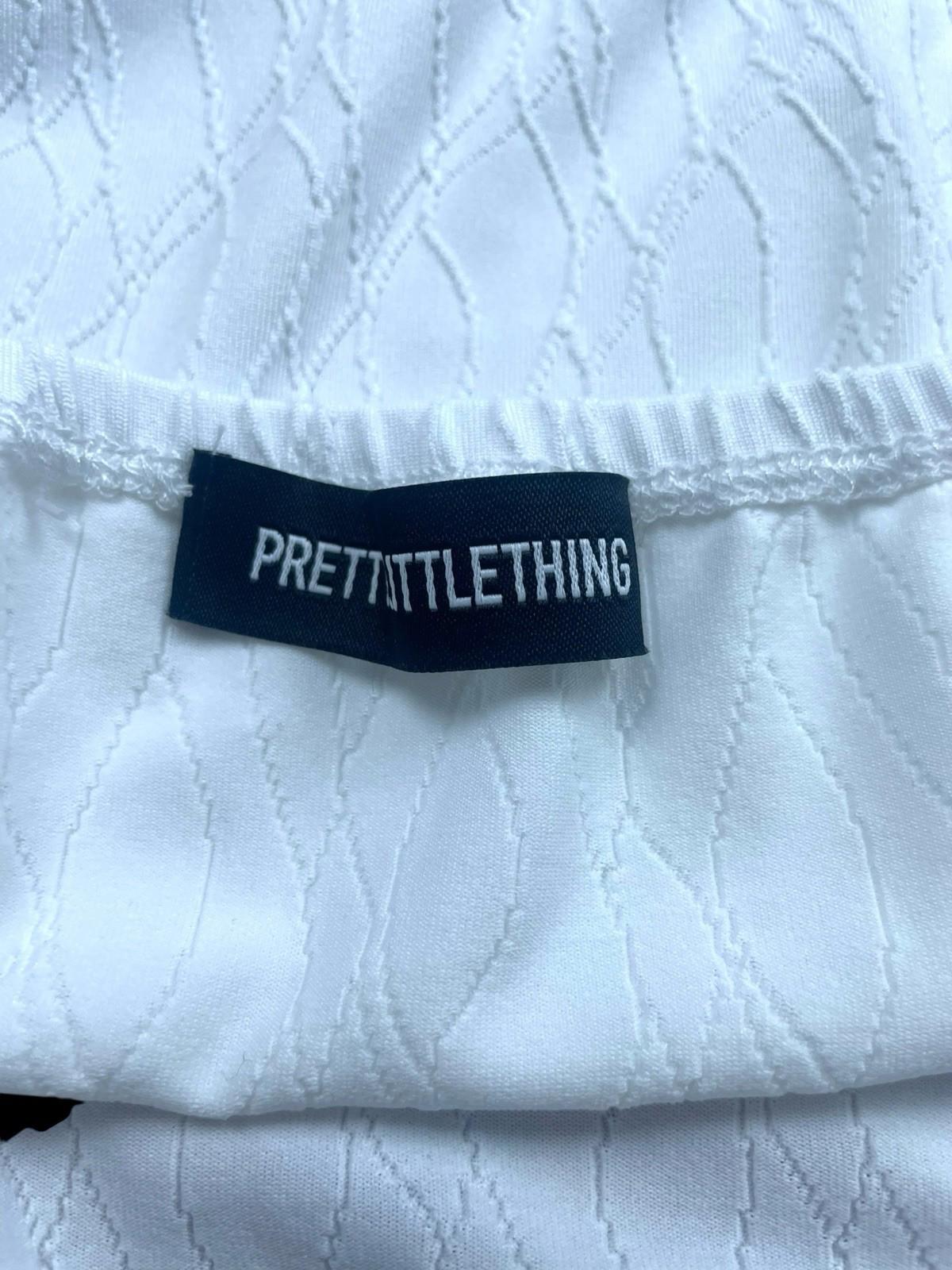 Pretty Little Thing White Midi Skirt High Waist Textured Women's UK Size 16