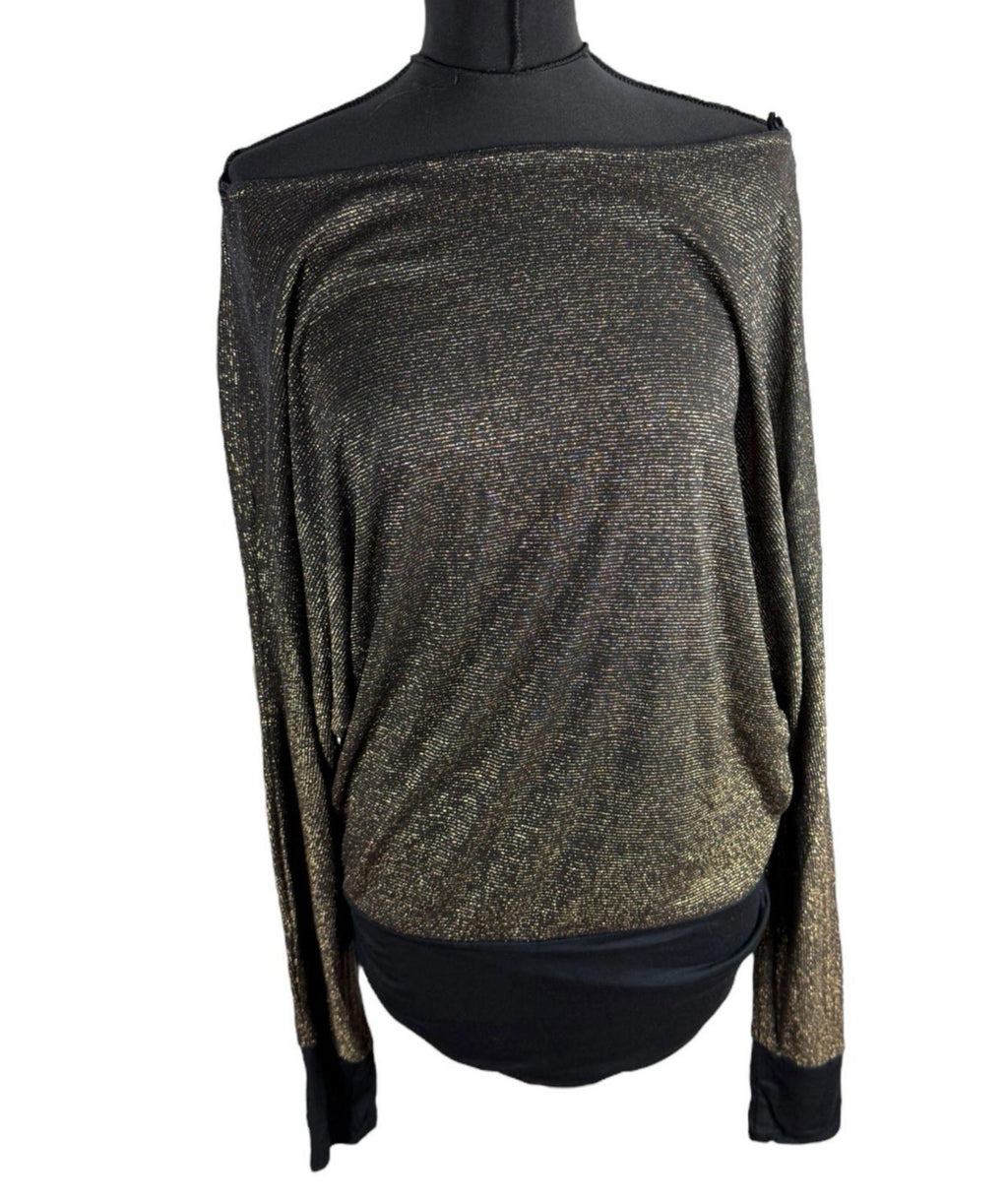 Nouvelle Black Nouvelle Collection Gold Sparkle Top Long Sleeve Relaxed Fit Women's UK Size M