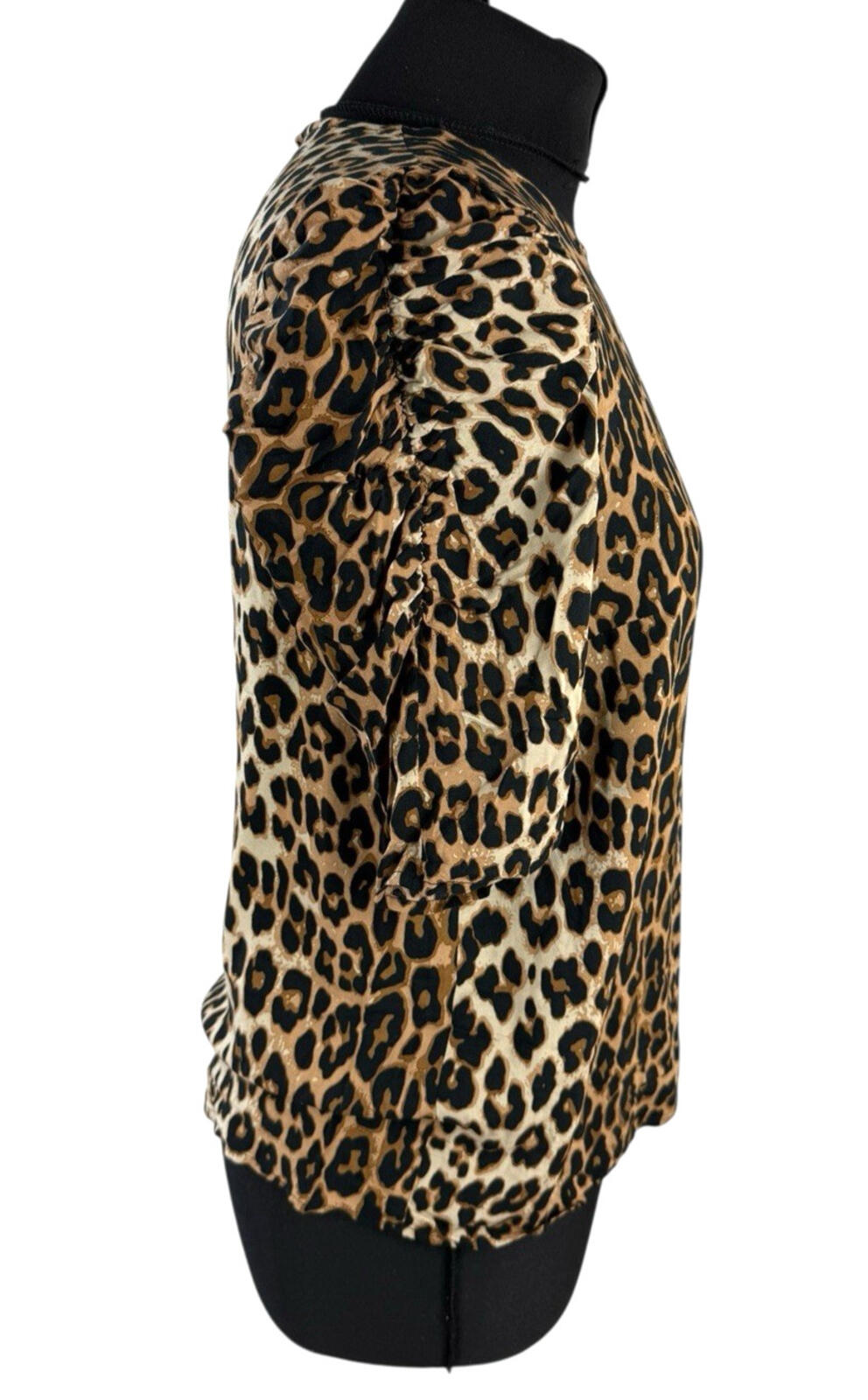 H&M Brown H&M Leopard Print Blouse Women's UK Size XS Relaxed Fit Puff-Sleeved Lightweight
