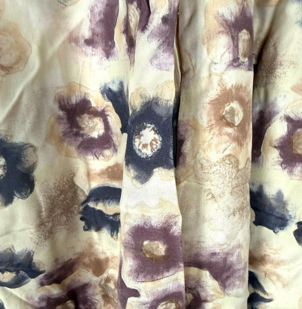 BHS Satin Midi Skirt Women's UK Size 16 High Waist A-Line Floral Beige