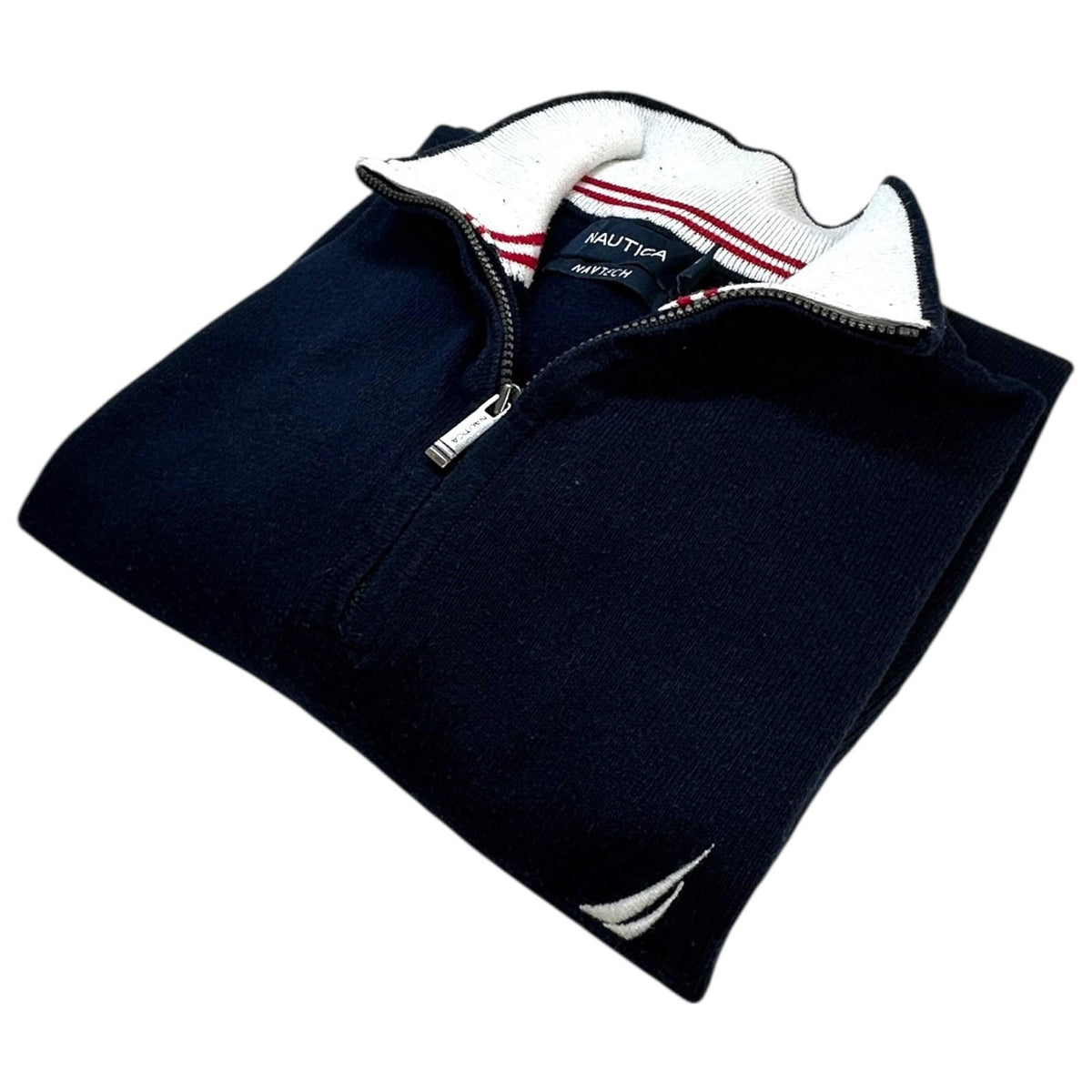 Nautica Knit Jumper Men's UK Size M Navy Blue Long Sleeve 1/4 Zip Embroidered Logo