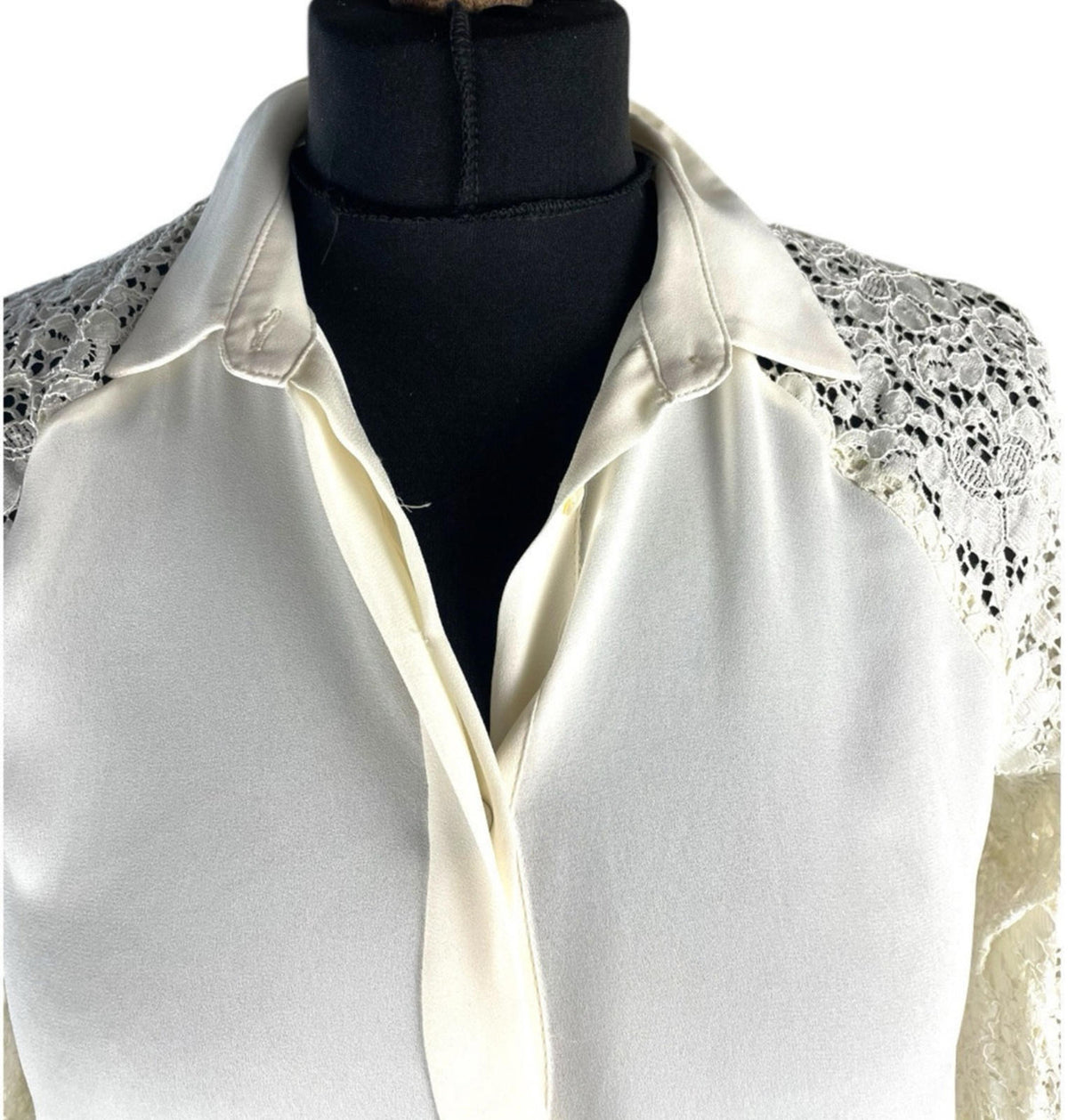 ZARA Cream Zara Basic Ivory Blouse Lace Panels Women's UK Size S