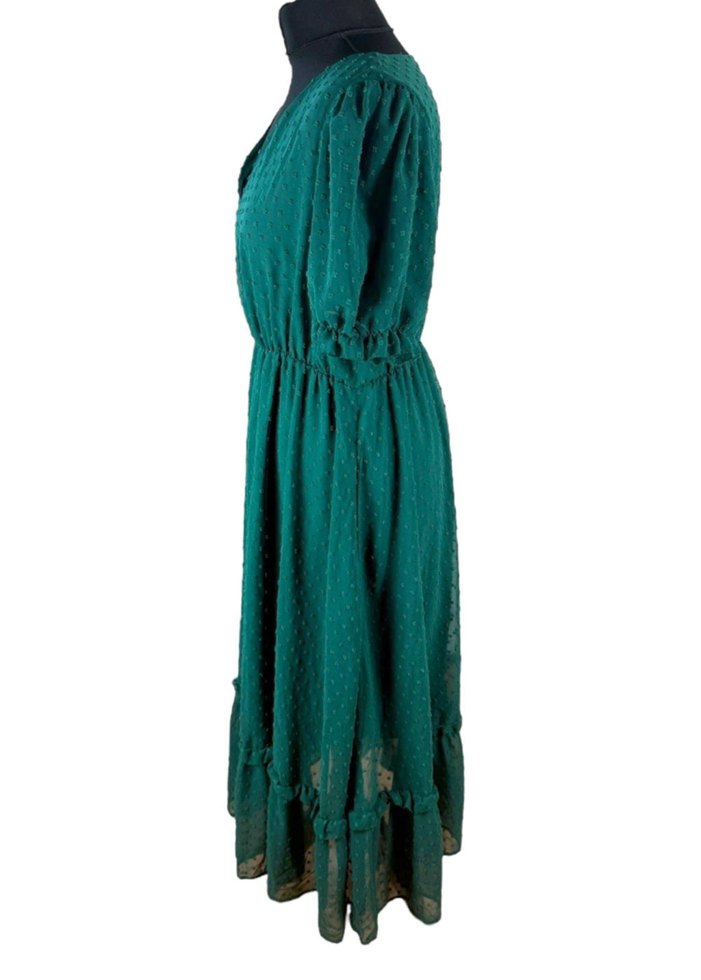 Shein Curve Green Textured Maxi Dress Polka Dot Puff Sleeve Women’s UK Size 16