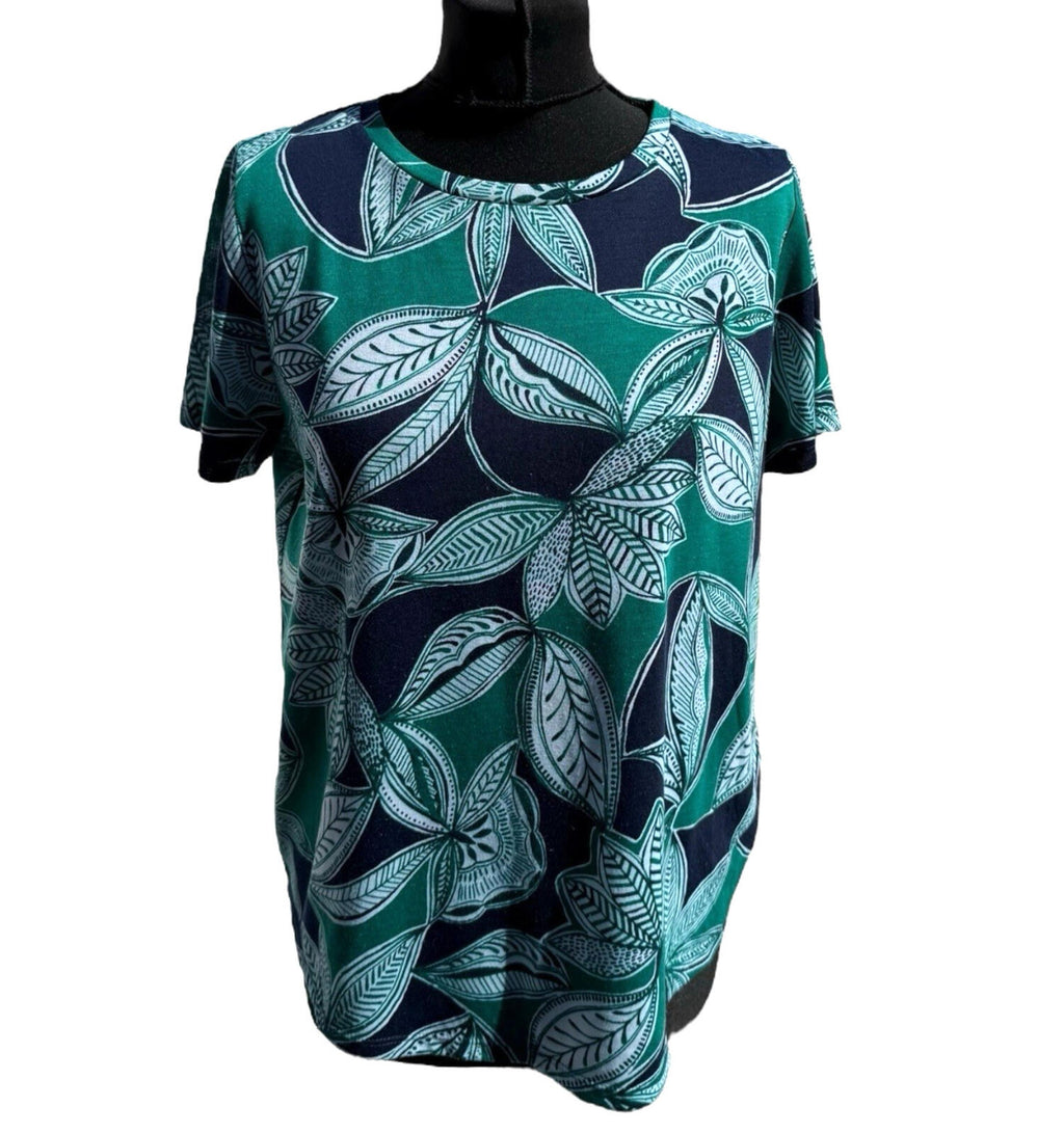 Marks & Spencer DarkGreen Marks & Spencer Green T-shirt Blouse Leaf Print Lightweight Women's UK Size 14