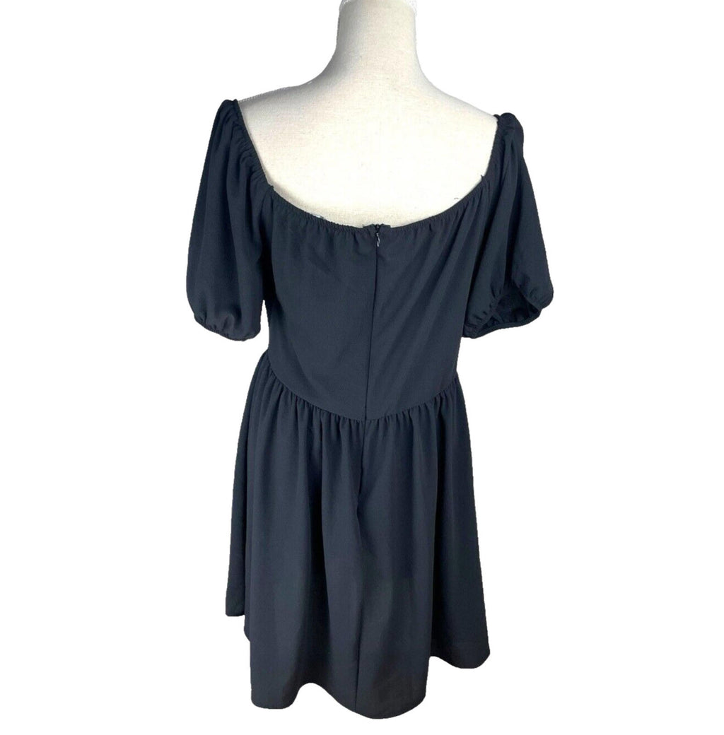 Red Label Mini Dress Black Chiffon Square Neck Women's UK Size 16