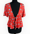ASOS Floral Crop Top Women's UK Size 8 Tie Front Short Sleeve Orange