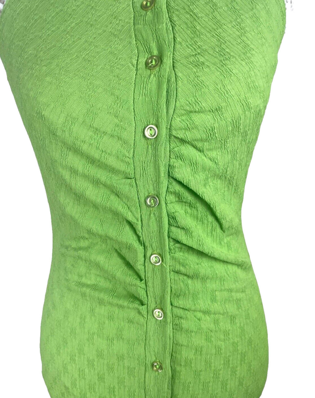 Button Front Dress Green Sleeveless Green Textured Fabric Women's UK Size 8