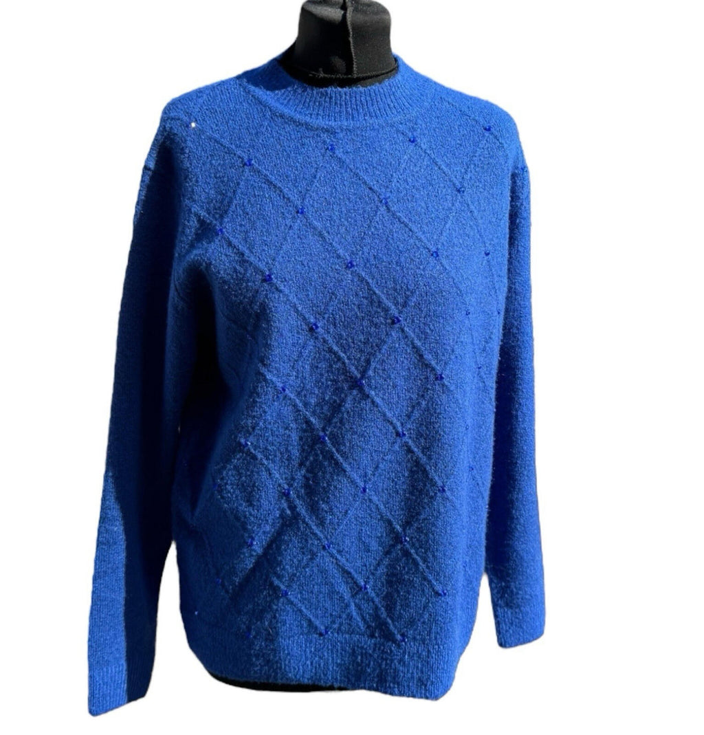 Honor Millburn Bright Blue Knit Jumper Diamante Accents Women’s UK Size M 14-16
