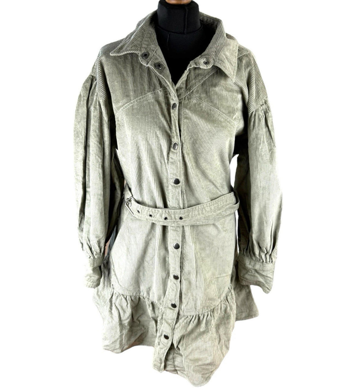 ASOS Khaki Green Shirt Dress Corduroy Belted Women’s UK Size 18