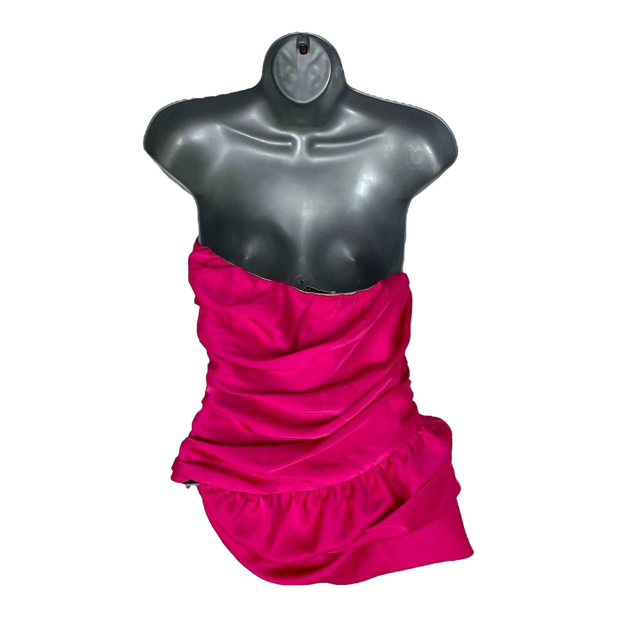Pink Satin Ruffle Top Strapless Blouse Women's UK Size S
