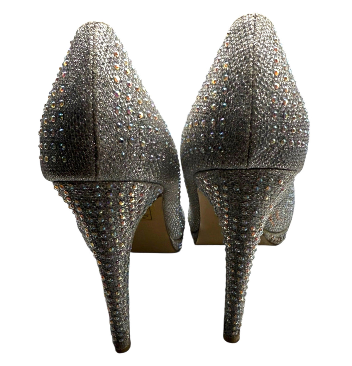 Truffle Silver Rhinestone Shoes Round Toe Stiletto Sparkle Women's UK Size 6