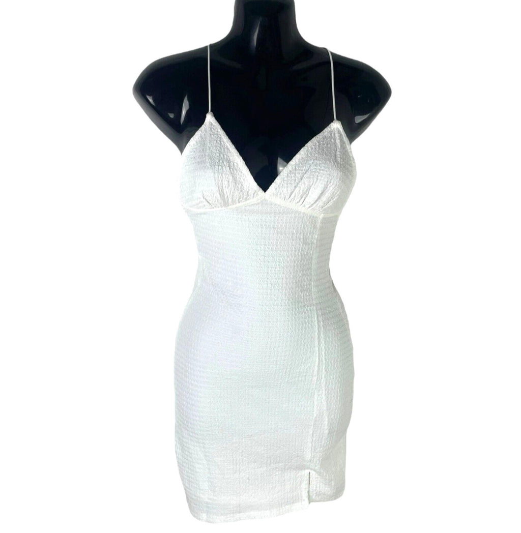 Divided White Textured Bodycon Dress Mini Backless Women's UK Size XS