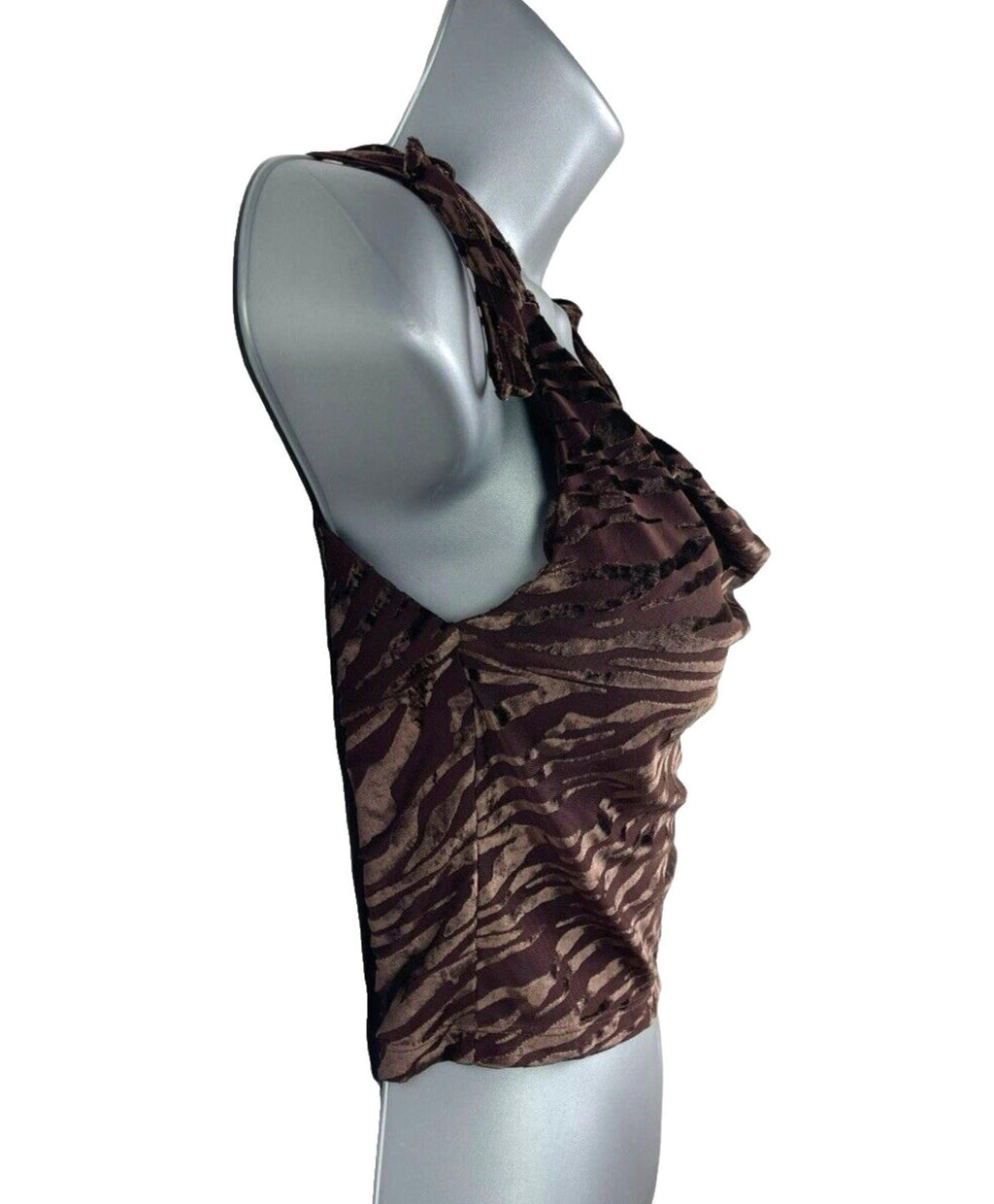 Figa Brown Velour Crop Top Animal Print Scoop Neck Women's UK Size 6