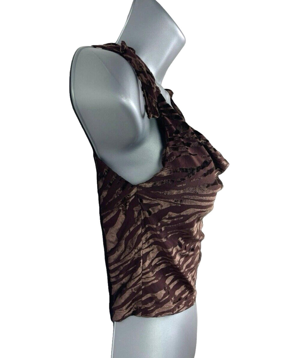 Figa Brown Velour Crop Top Animal Print Scoop Neck Women's UK Size 6