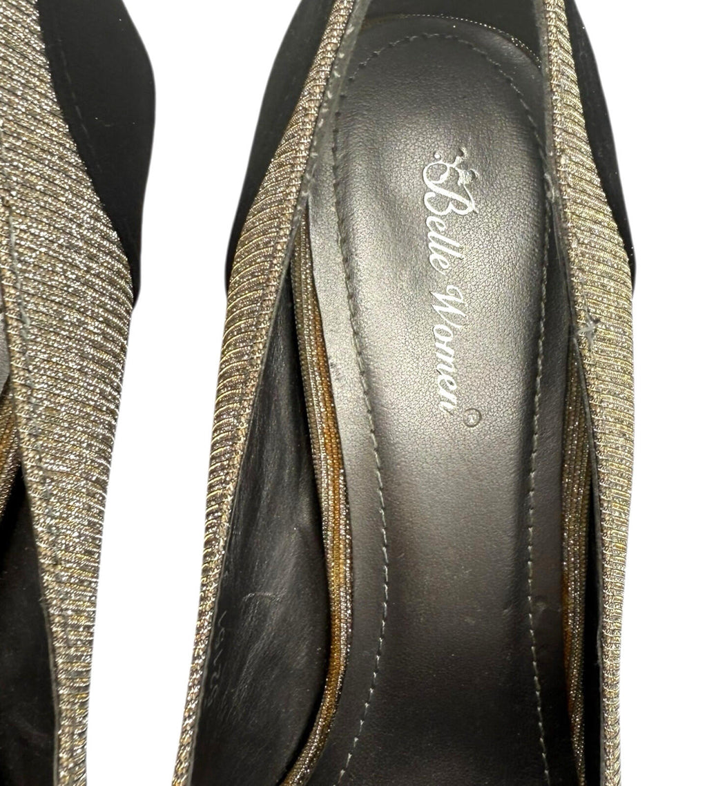 Belle Woman Stiletto Shoes Women's UK Size 6 Pointed Toe Sparkle Black Silver