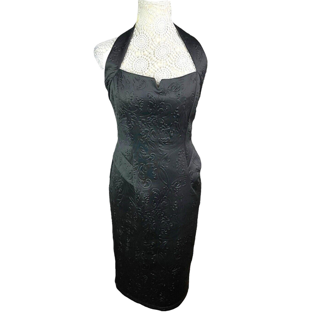 Amy Childs Black Quilted Midi Dress Halter Neck Women's UK Size 12
