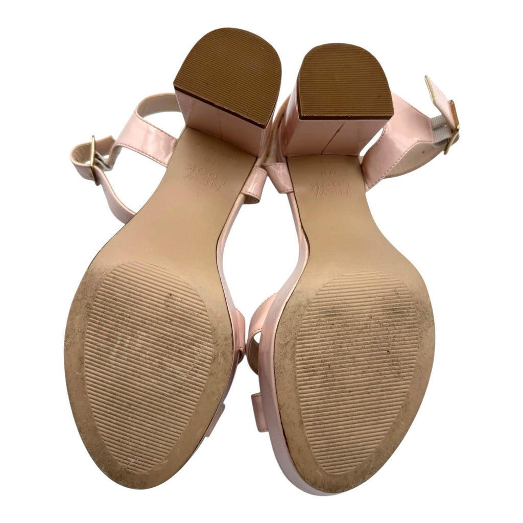 New Look Pink NewLook Open-Toe Sandal Shoes Women's UK Size 4 Block Heel Patent Leather Nude