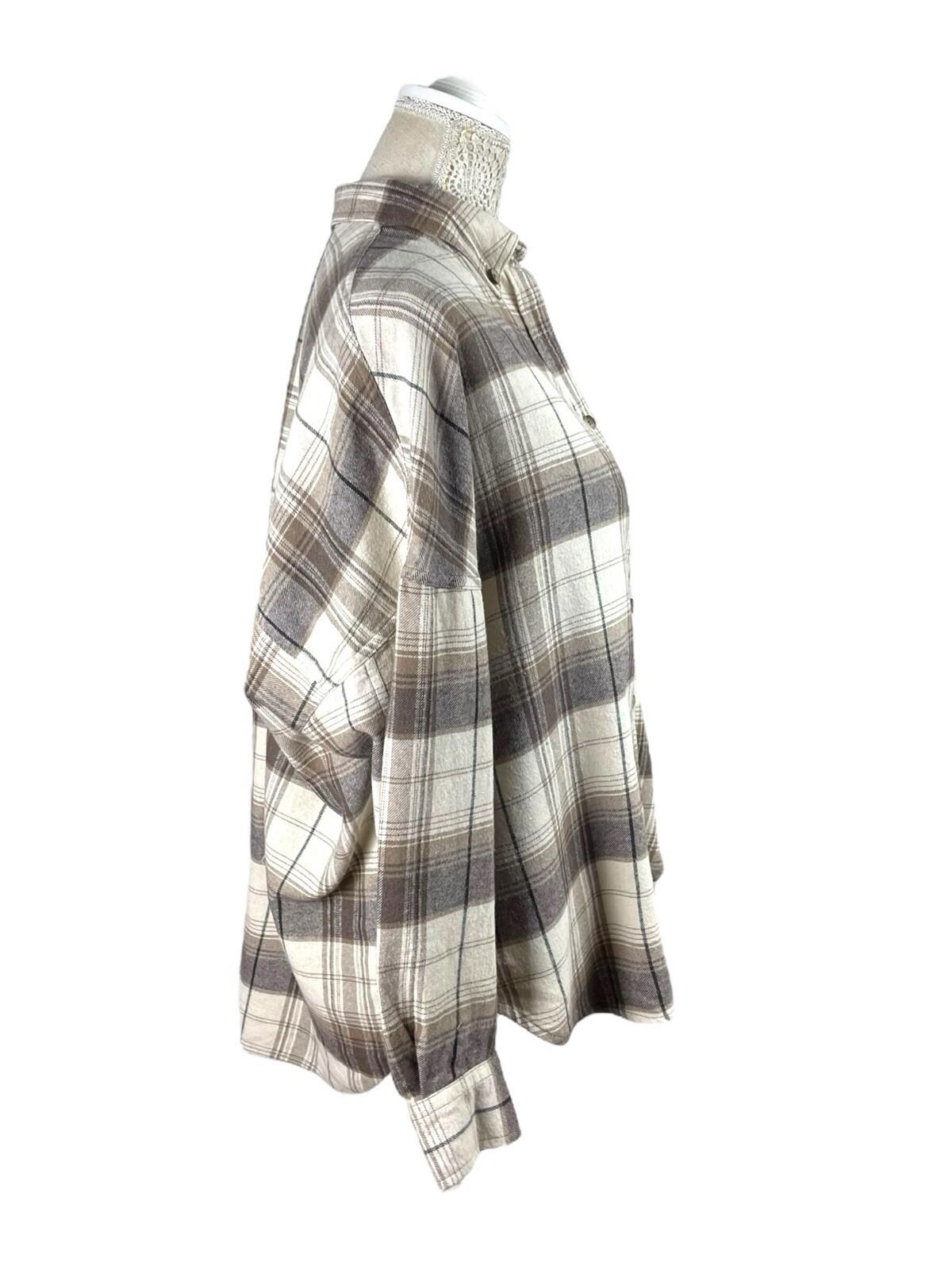 Stradivarius Beige Check Shirt Cotton Soft Touch Oversized Women’s UK Size XS