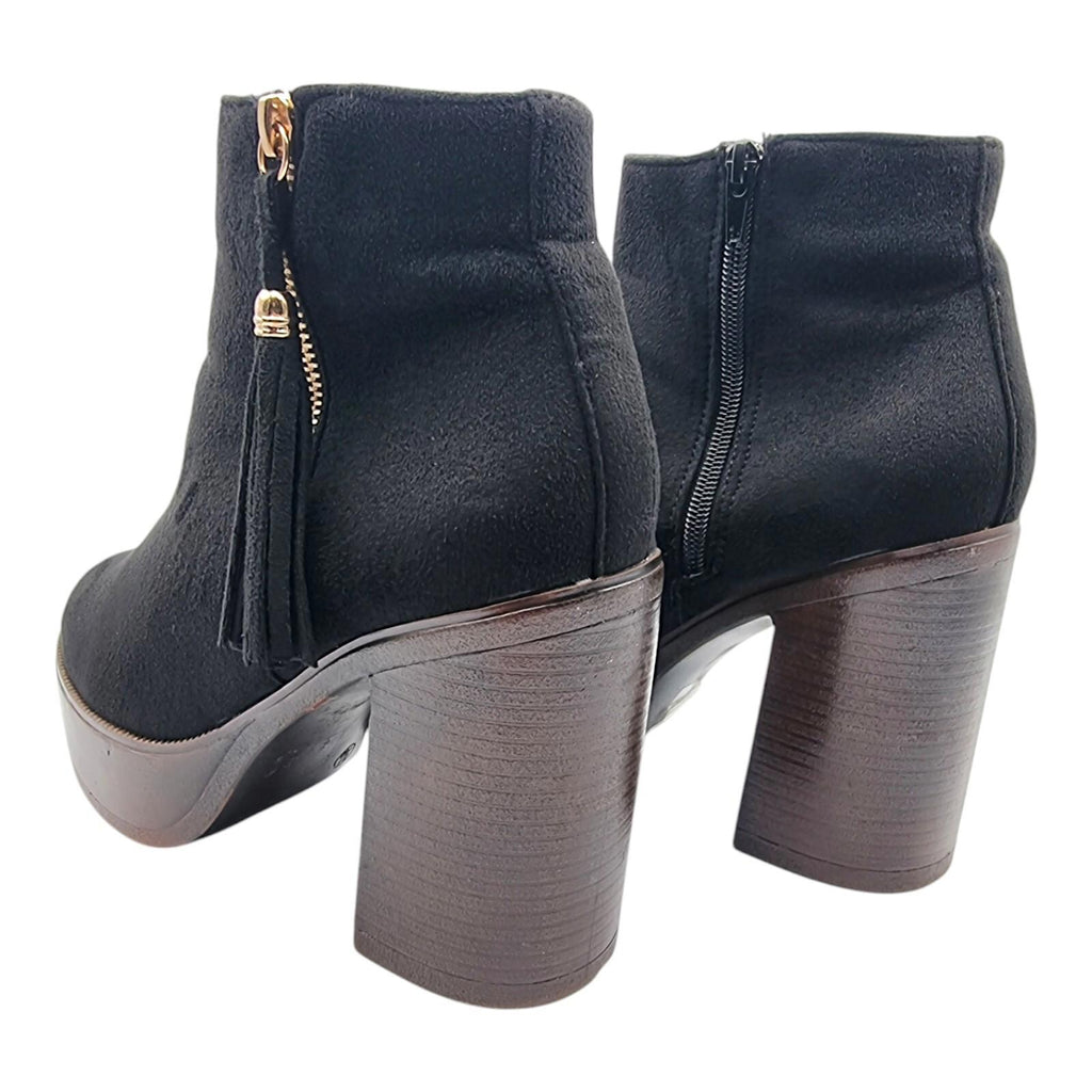 Krush Black Krush Ankle Boots Black Block Heel Faux Suede Women's UK Size 7