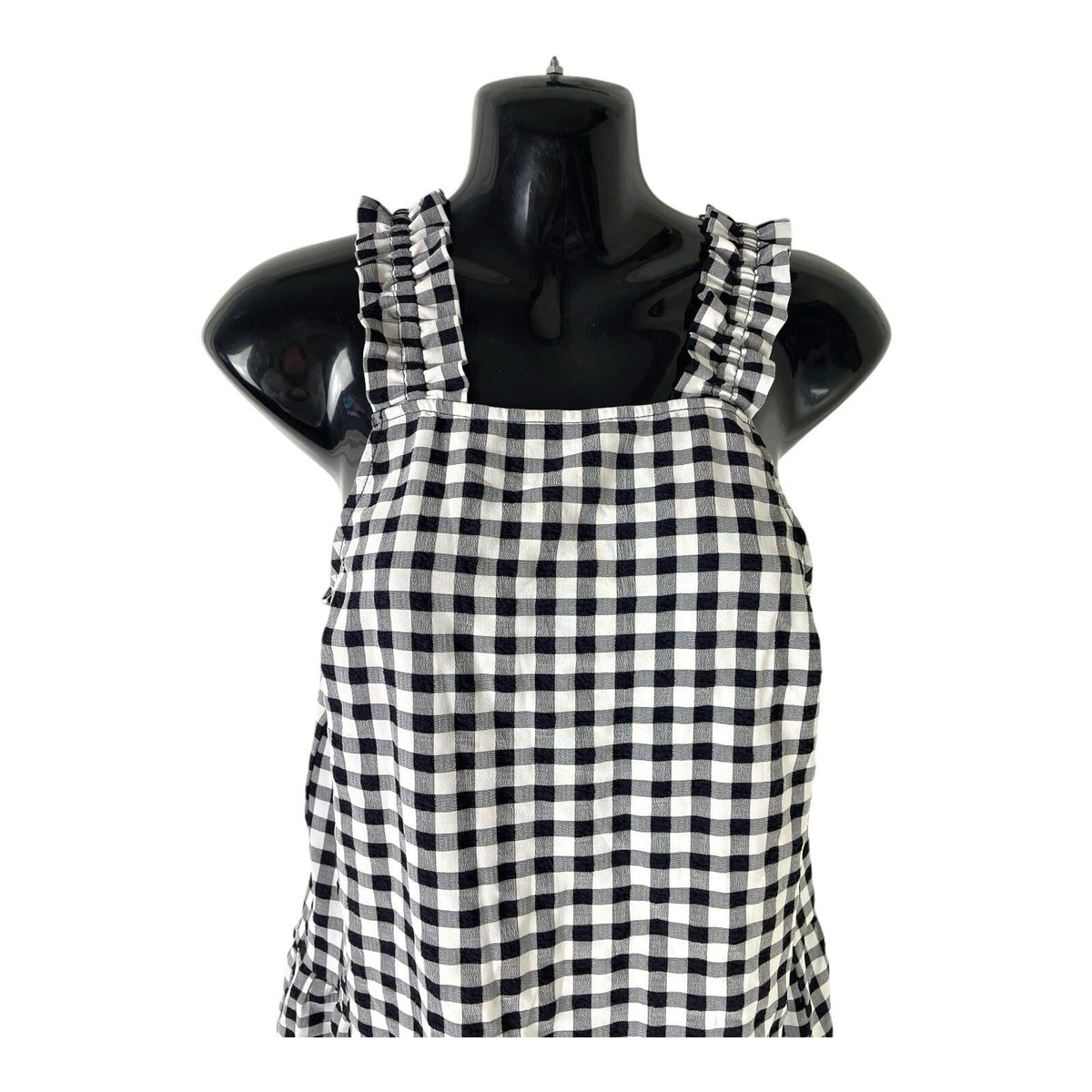 Divided Black & White Gingham Smock Dress Frilled Straps Women’s UK Size XS