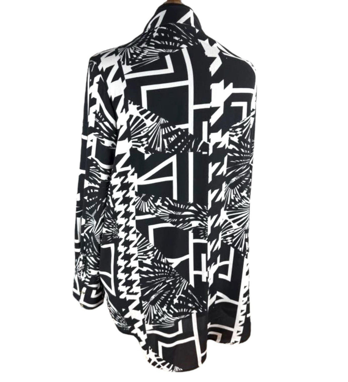Next Black White Chiffon Shirt Blouse Gold Button Women's UK Size 8