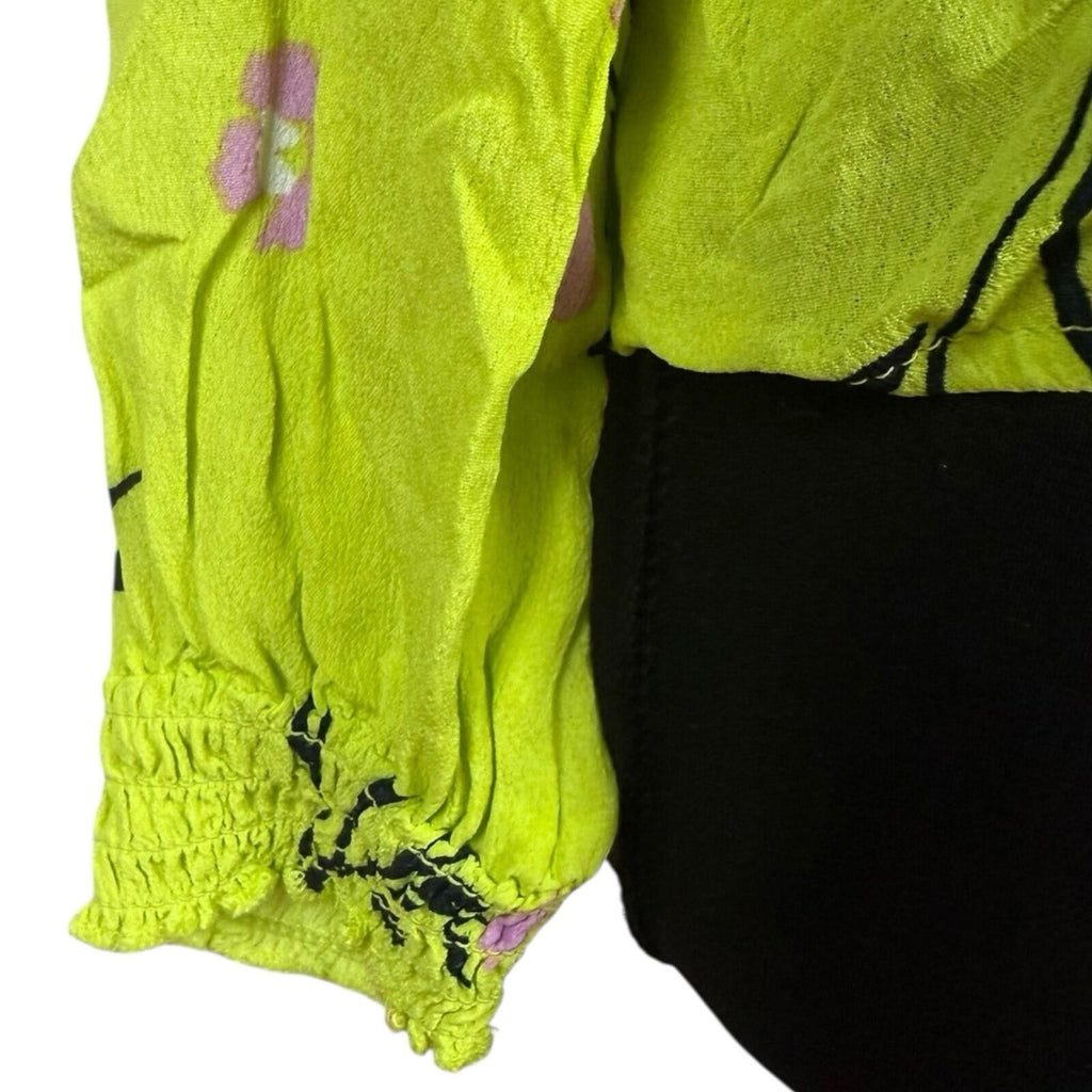 River Island Neon Blouse Women's UK Size 10 Long Sleeve Frill Detail Floral