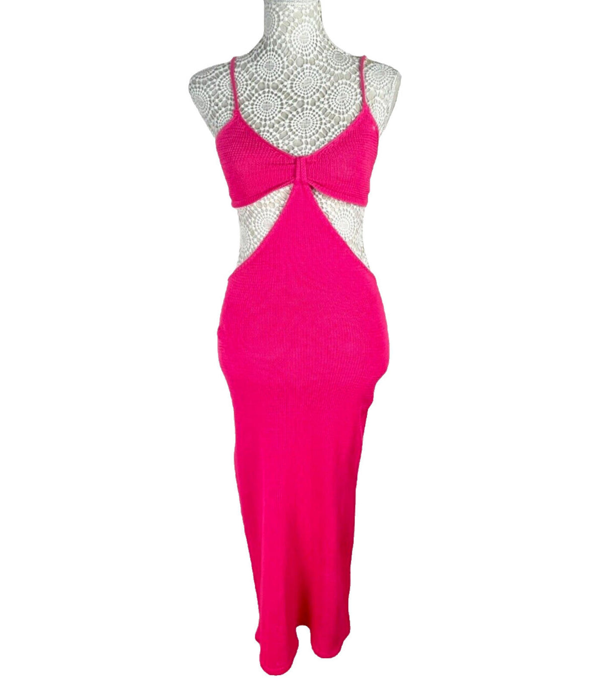 Cut Out Maxi Dress Pink Knit Women's UK Size 8