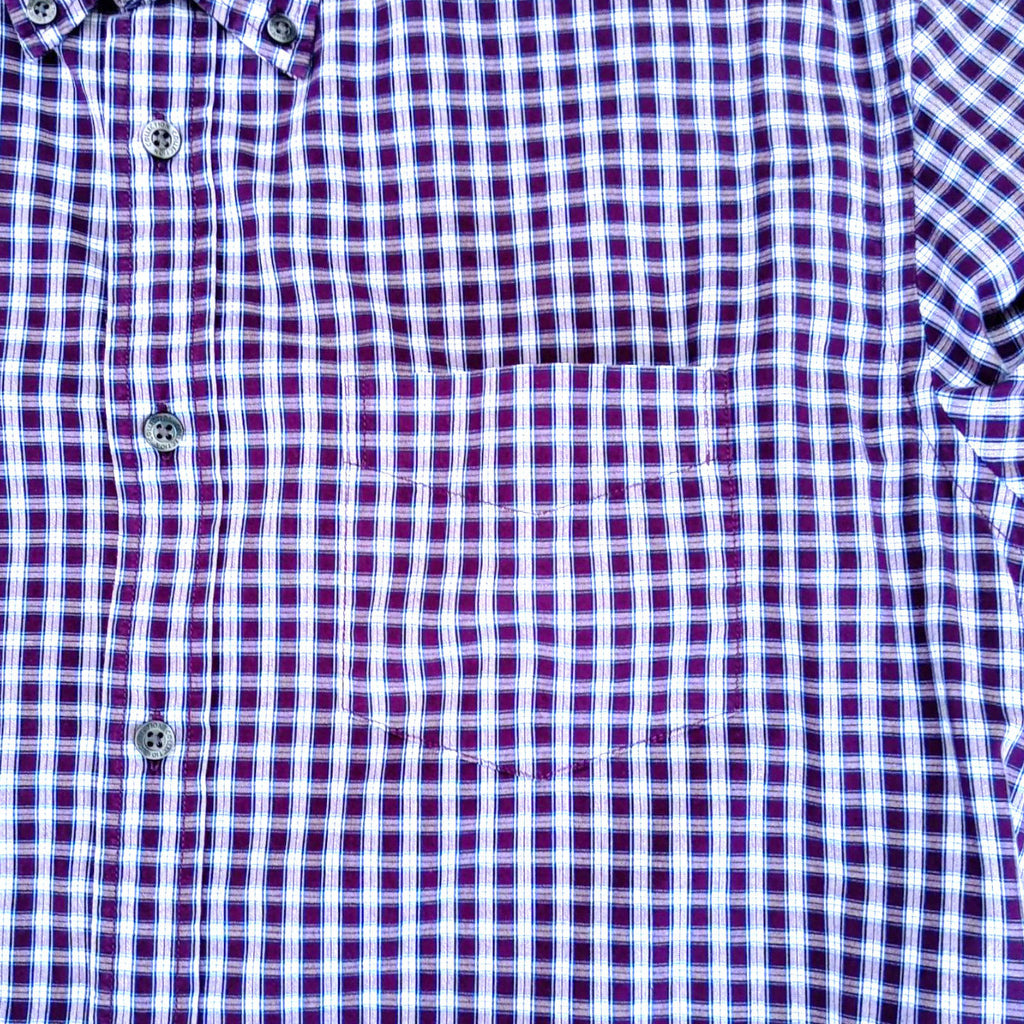 Marks & Spencer Plaid Shirt Men's UK Size L Purple White Button Down Long Sleeve