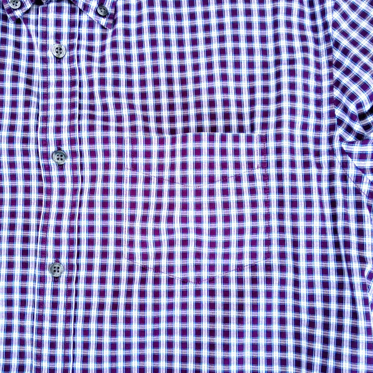 Marks & Spencer Plaid Shirt Men's UK Size L Purple White Button Down Long Sleeve