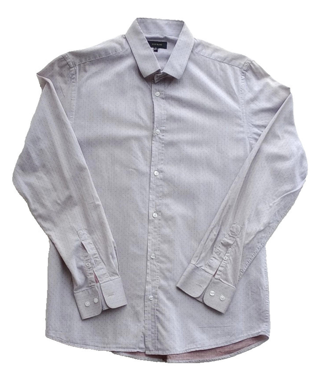 River Island Shirt Beige Long Sleeve 100% Cotton Men's UK Size M Geometric