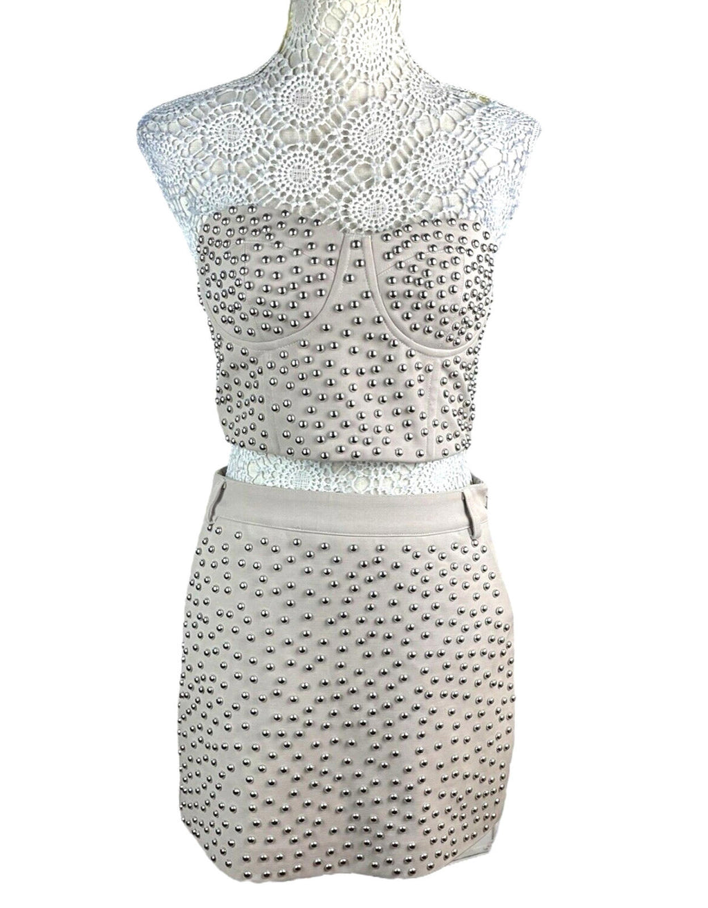 Nasty Gal Beige Studded Skirt And Crop Top Co-Ord Set Women's UK Size 10