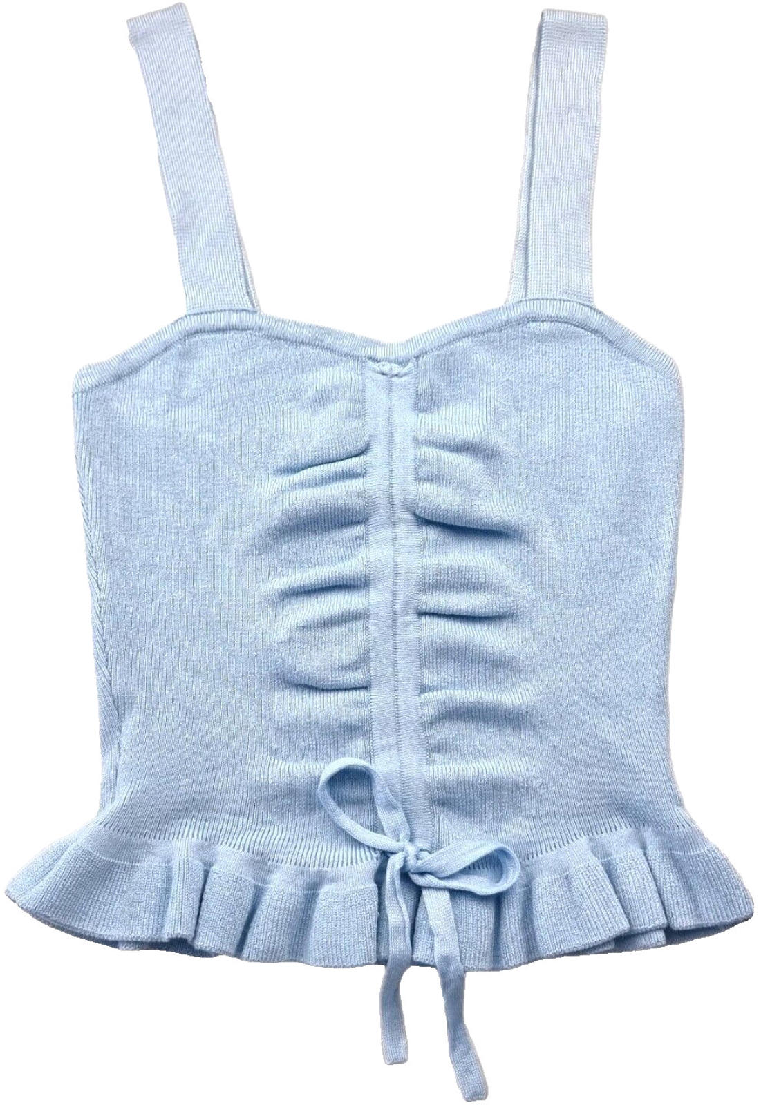 Divided Knit Vest Cami Crop Top Thrill Bow Detail Blue Women's UK Size XS