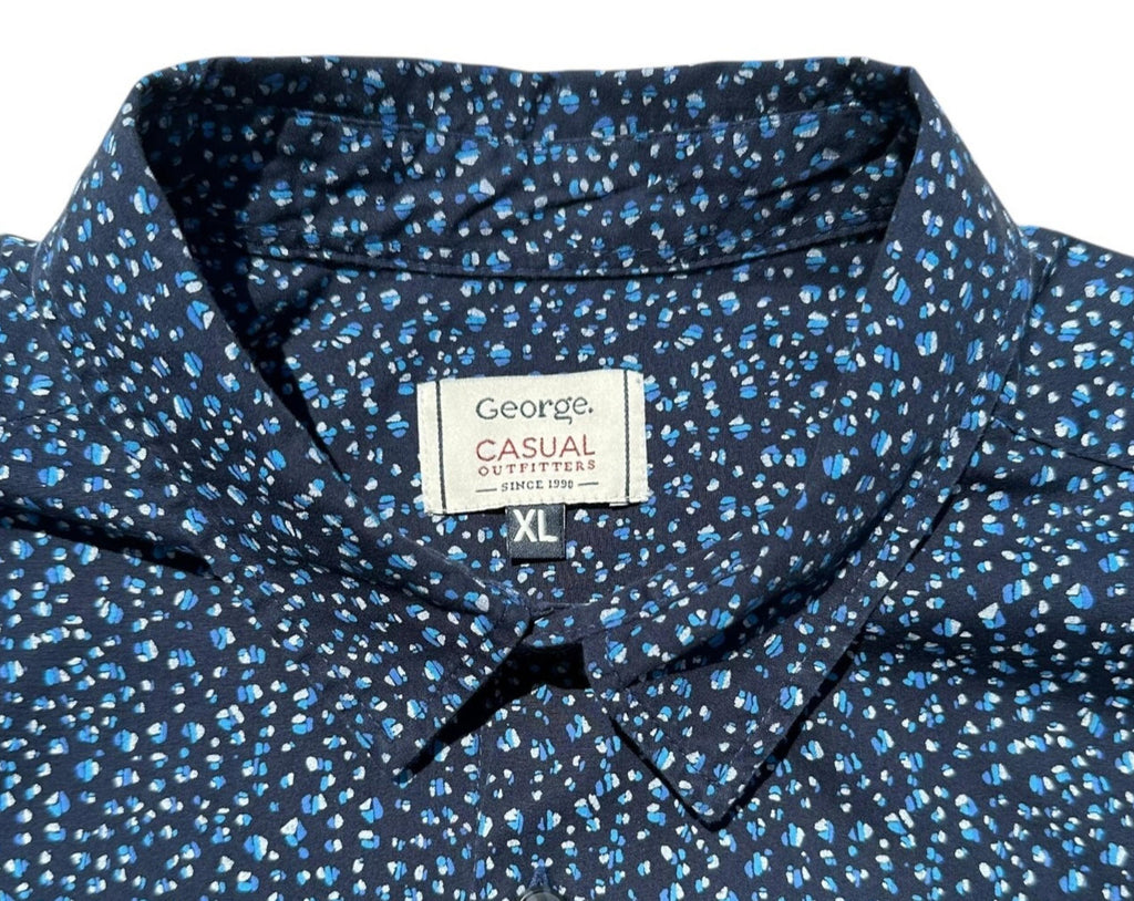 George Short Sleeve Shirt Men's UK Size XL Navy Blue Floral Print Button Front