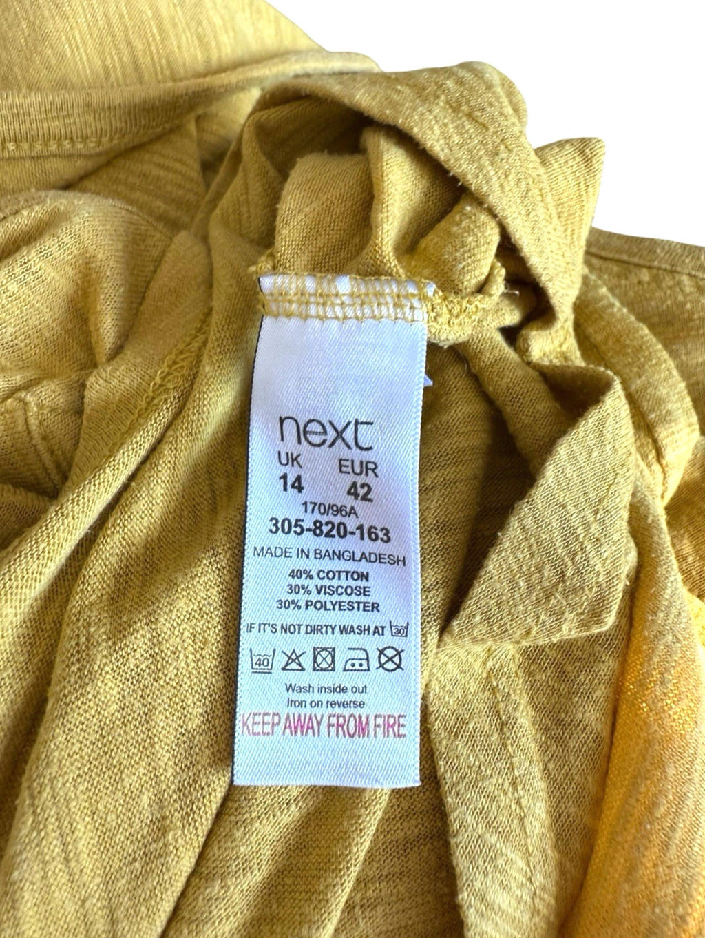Next Mustard Next T-Shirt Blouse Women's UK Size 14 Mustard Yellow V Neck Pocket Summer