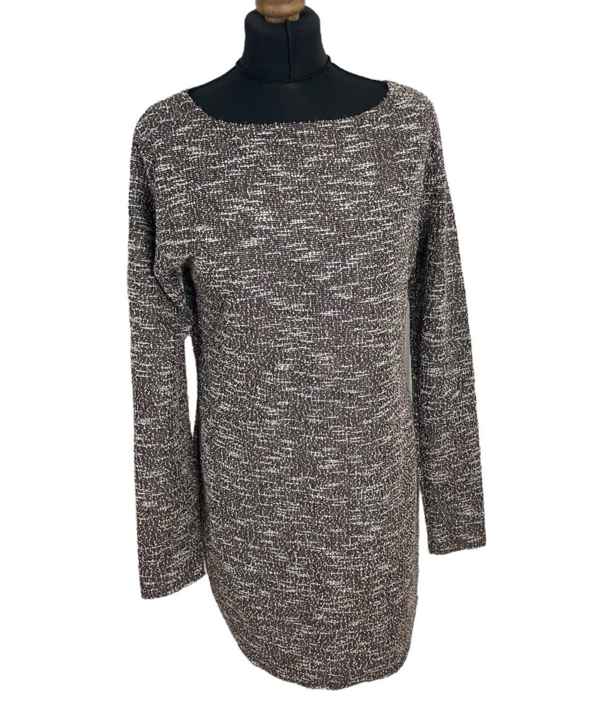 Brown Textured Mini Dress Pencil Long Sleeve Women's UK Size 16