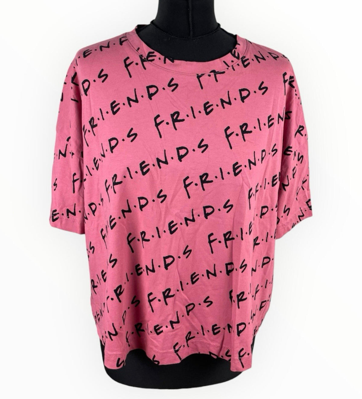Friends Pink Friends Cropped T-Shirt Women's UK Size 14 Short Sleeve Cotton Geometric Print