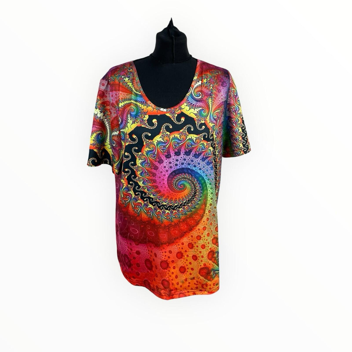 Physcedelic T-shirt Top Women's UK Size L Short Sleeve Stretch Multicolour