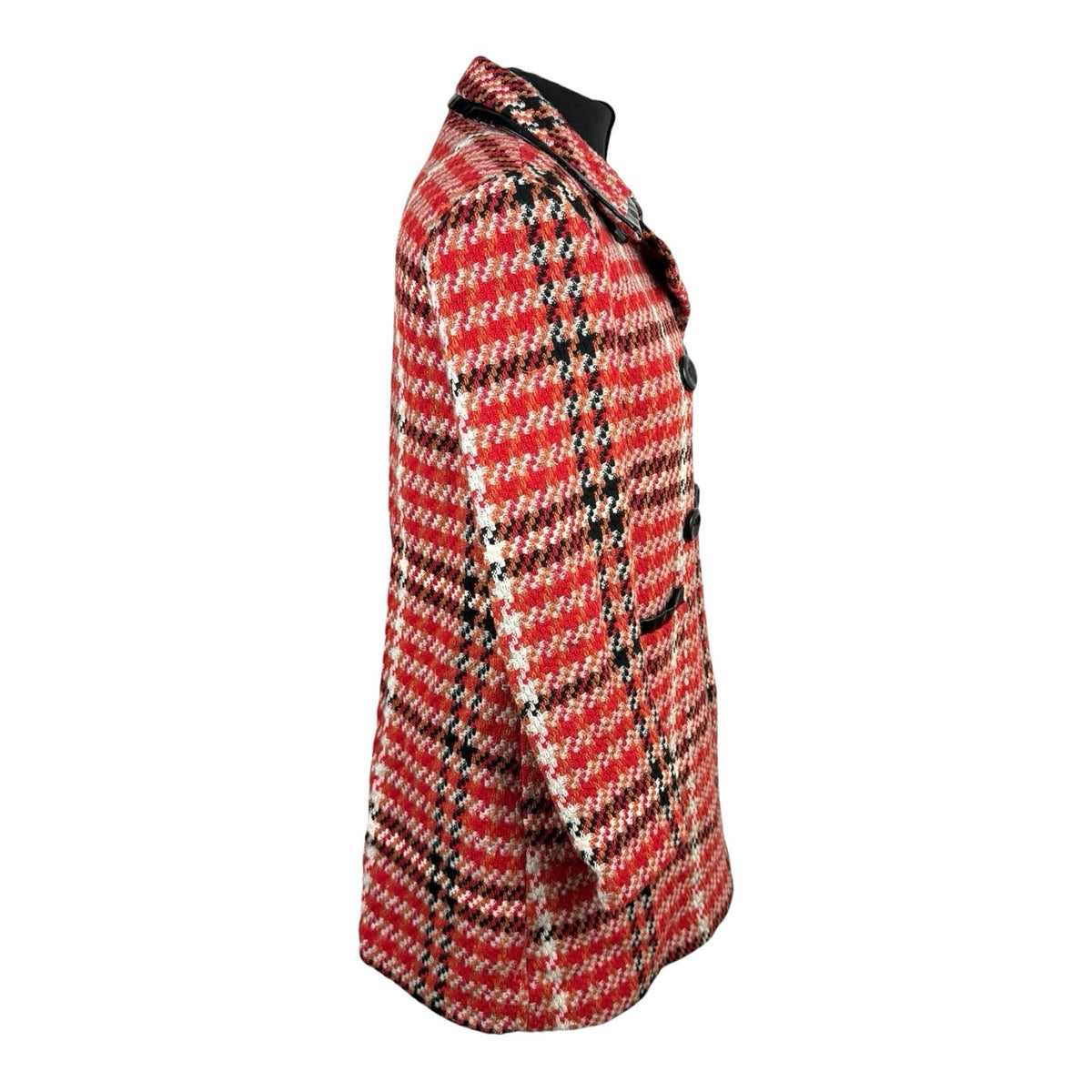 Topshop Red Check Overcoat Women's UK Size 8 Collared Pockets Lined Button Up