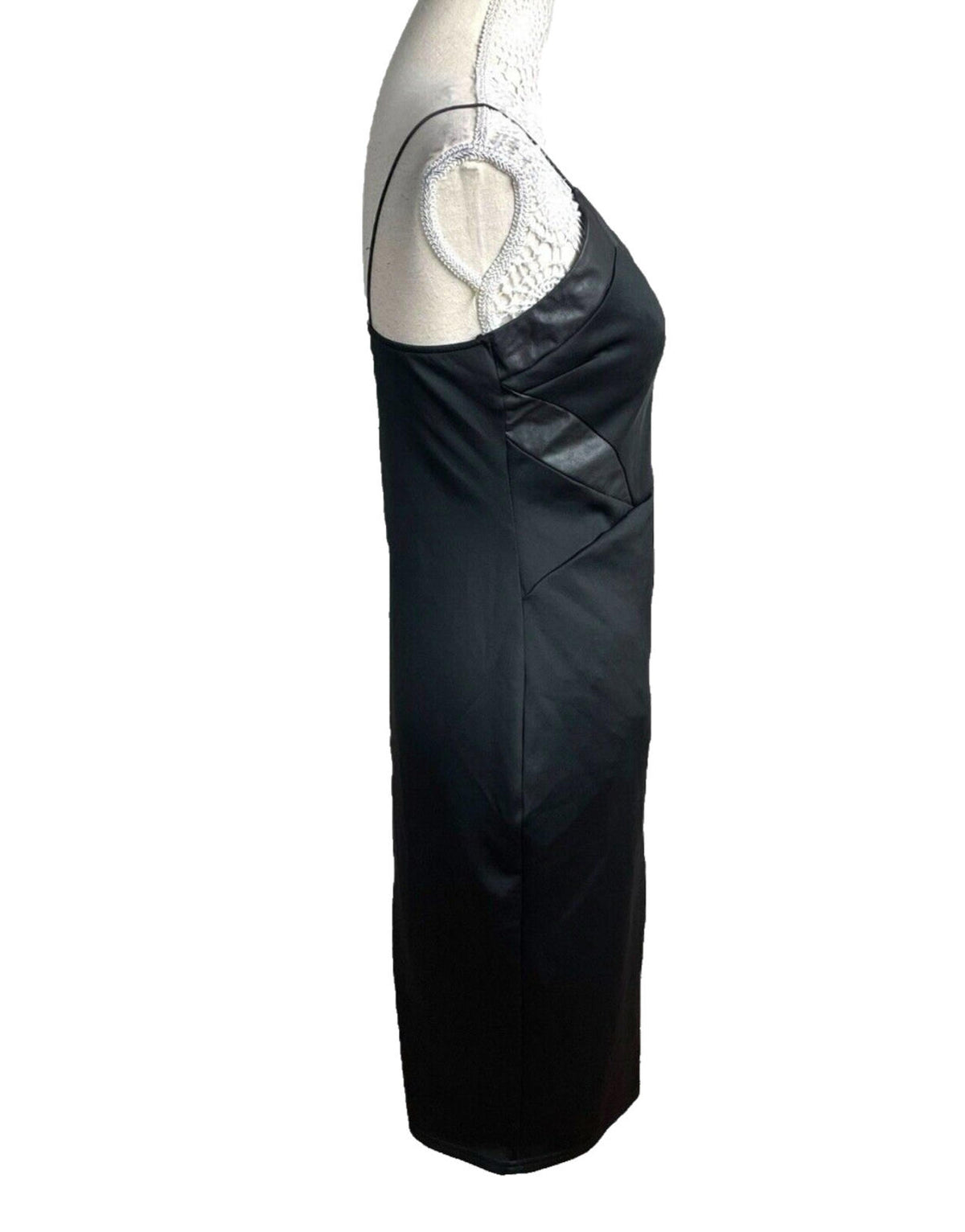 AX Paris Black Midi Dress Body Con Faux Leather Panels Women's UK Size 12