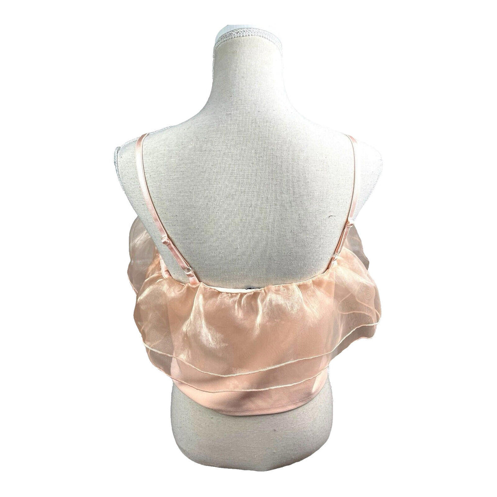 Select Tiered Ruffle Camisole Top Women's UK Size M Peach Cropped Adjustable