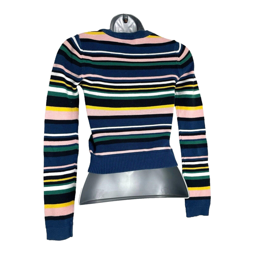TopShop Multi Topshop Jumper Blue & Multicolour Stripe Cropped Long Sleeve Women's UK Size 8
