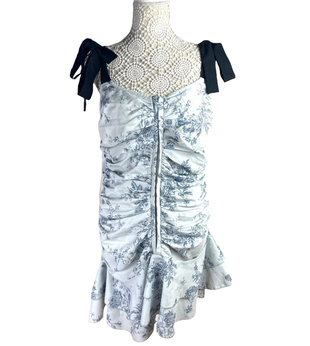 Pretty Little Thing Pale Blue Corset Mini Dress Ruffles Women's UK Size 16