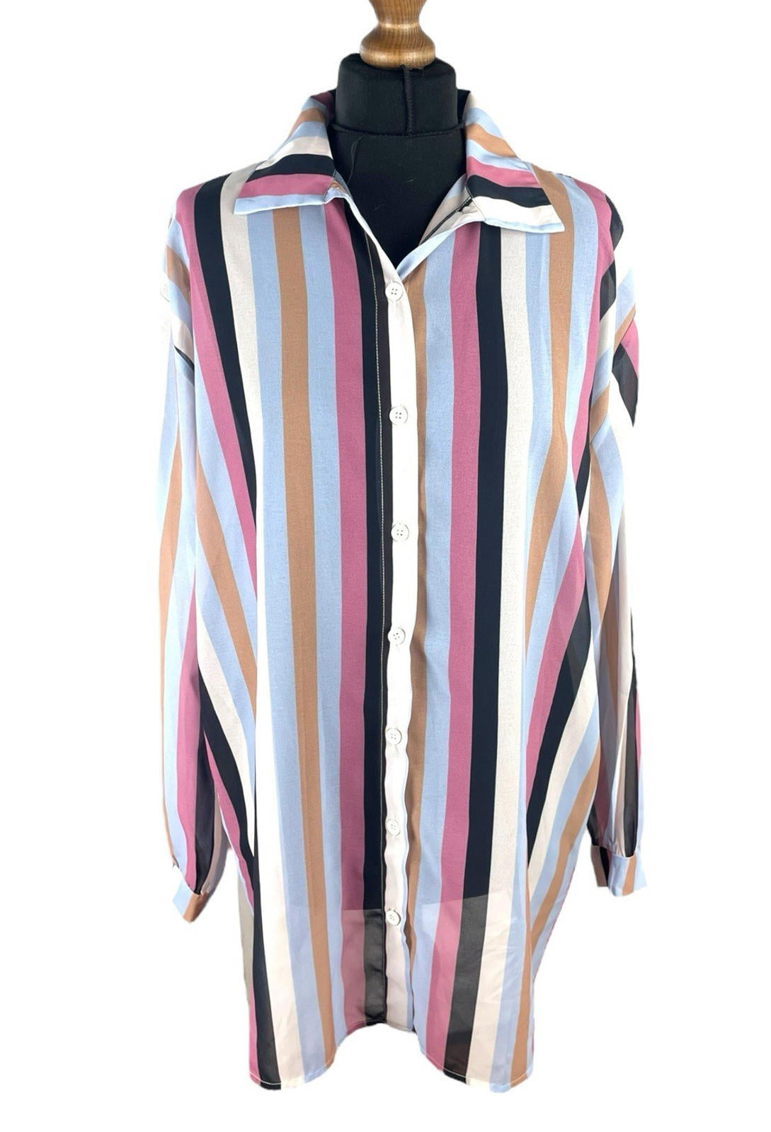 Pretty Little Thing Multi Pretty Little Thing Shirt Blouse Women's UK Size S Colorful Stripe Long Sleeved