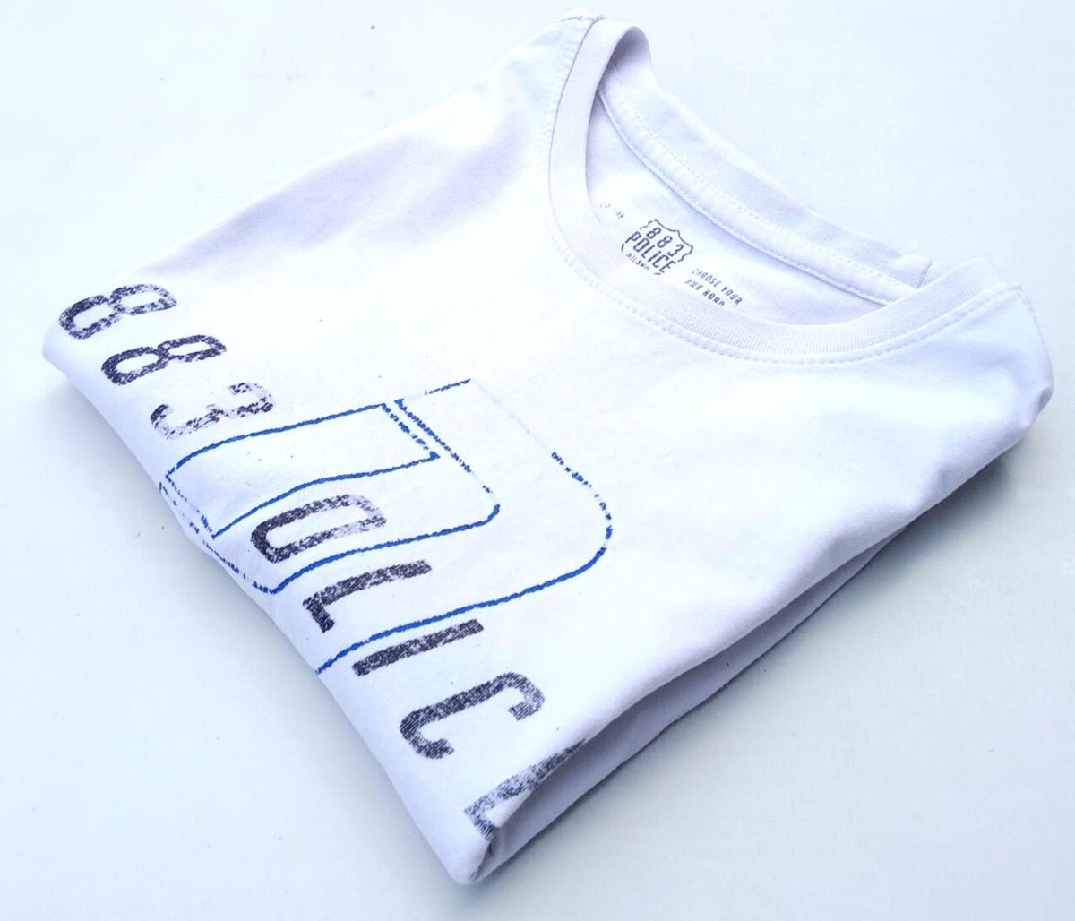883 Police T Shirt Men's UK Size S White 100% Cotton Easy Care Graphic Print