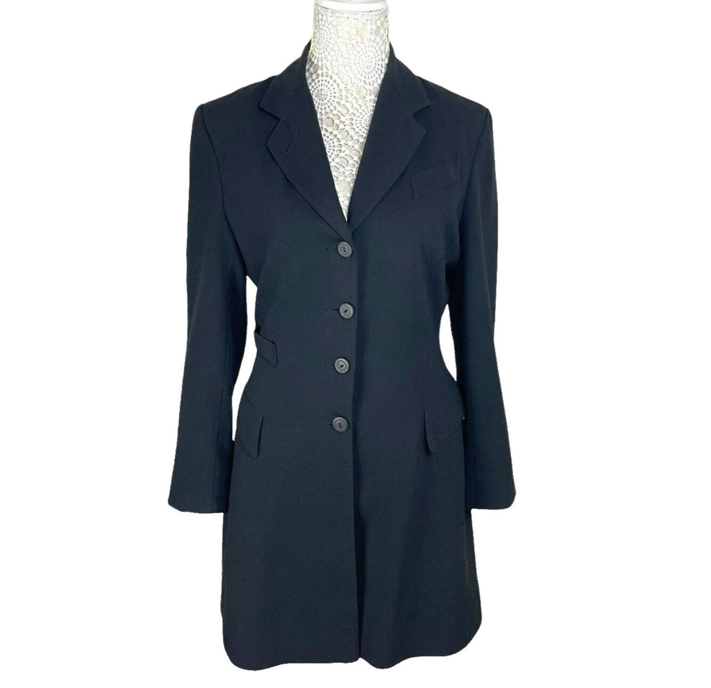 Ego Blazer Jacket Retro Long Black Shoulder Pads Women's UK Size 10