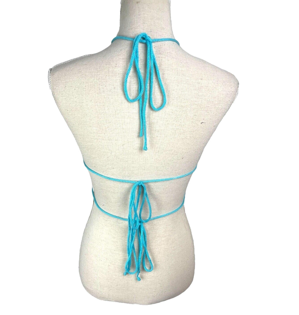 Blue Knit Flower Crop Top Backless Women's UK Size S