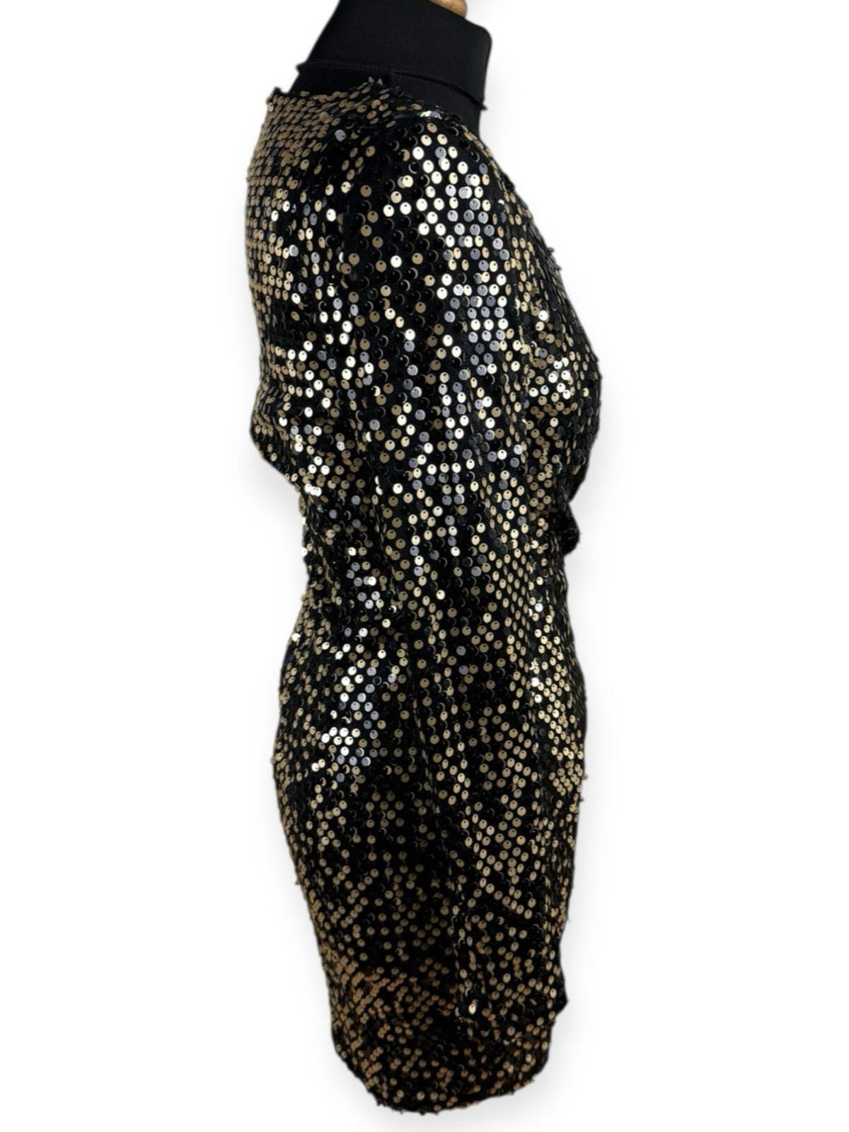AX Paris Sequin Mini Dress Women's UK Size 10 Long Sleeve Black Gold